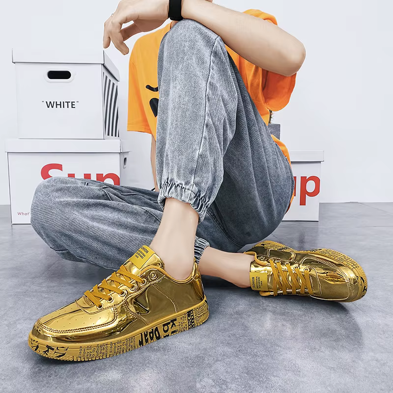 Nouvelles baskets en or Couple chaussures de luxe décontracté paillettes