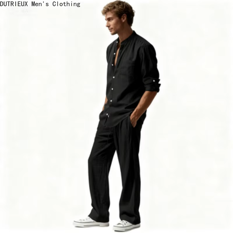 Chemise + pantalon surdimensionné à manches longues, Simple et polyvalent, costume en lin confortable pour hommes, ensemble deux pièces en coton et lin pour hommes, automne