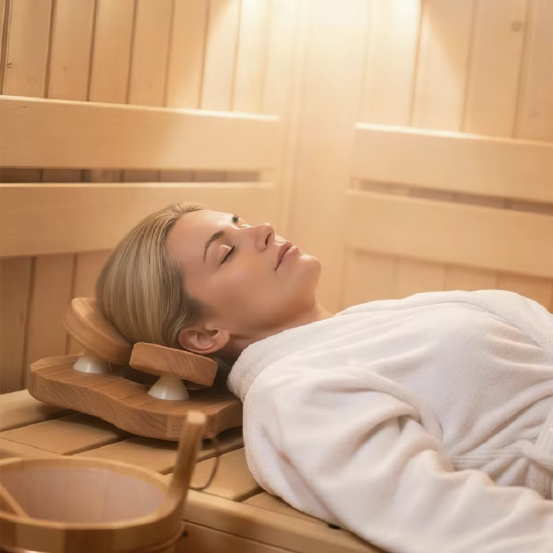 360 ° Oreiller de sauna à support réglable avec disque rotatif, accessoire de sauna