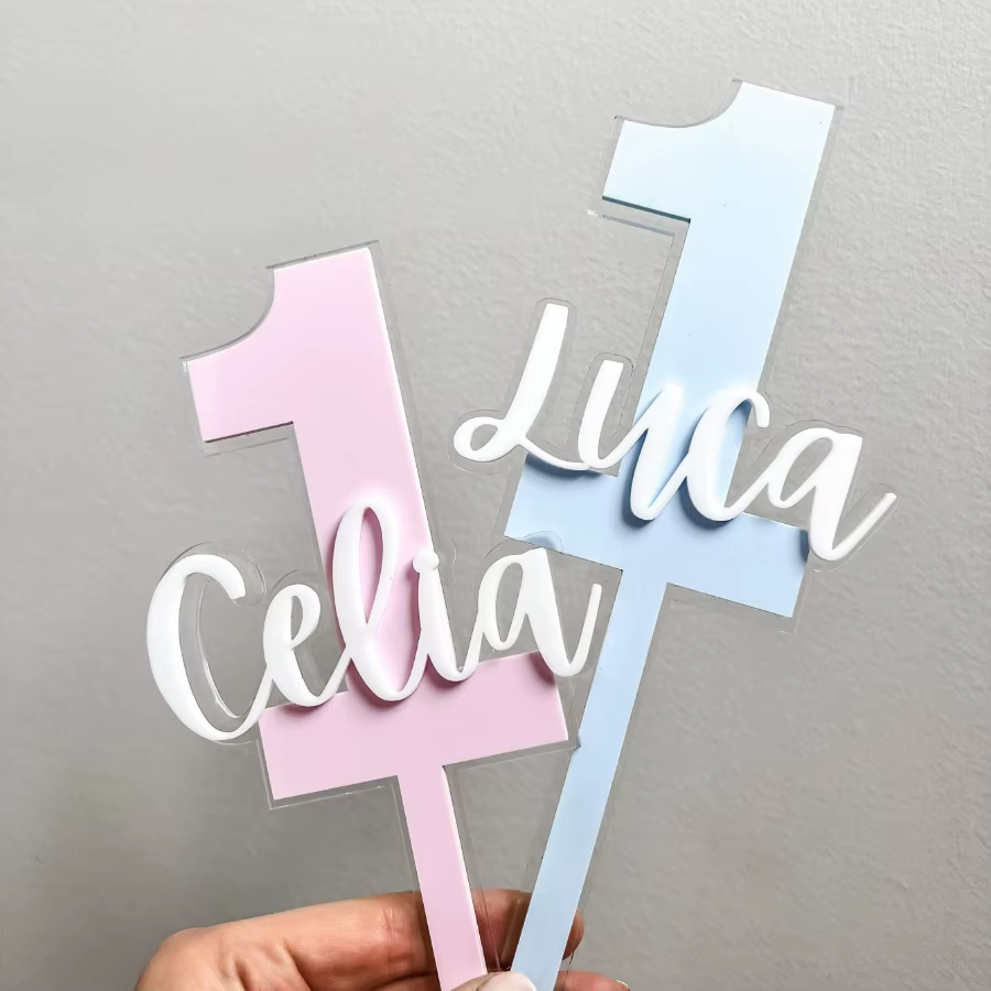 Accessoire de gâteau personnalisé-1 pièce nom et numéro personnalisés en PMMA décor de bricolage gravé au laser personnalisé pour anniversaires, fêtes et cadeau unique