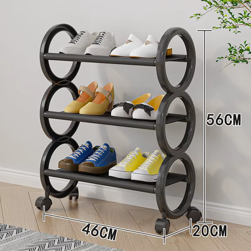 Étagère à chaussures rotative à 3/4 niveaux avec 360 ° Roues pivotantes et poignée annulaire mignonne – Organisateur