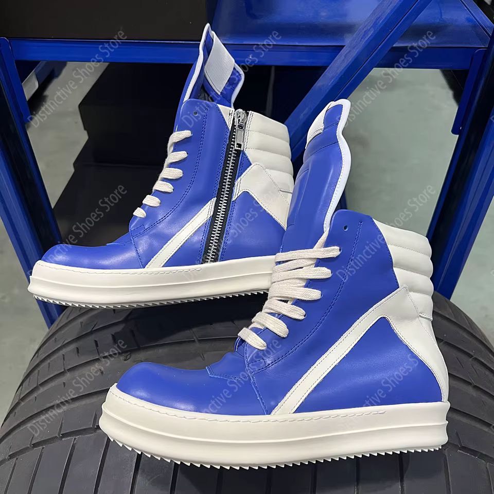 Marque blanc plate-forme haut Premium Sneaker RO chaussures dernier modèle bleu cuir fermeture éclair femmes gothique Punk Streetwear chaussure de mode