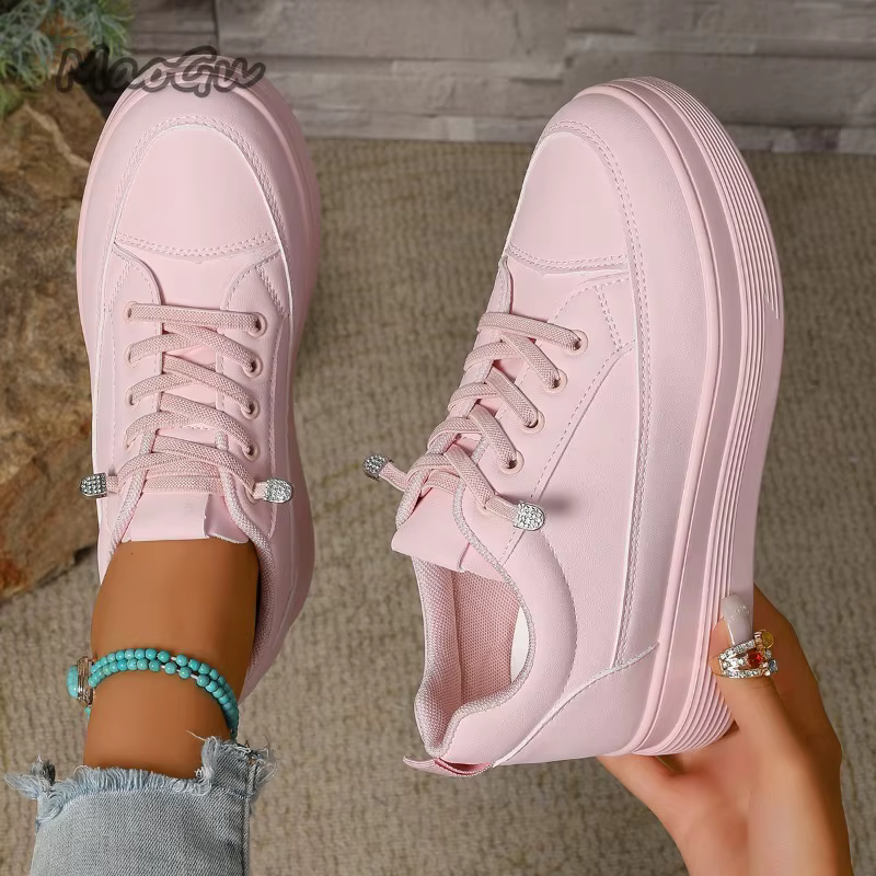 Blanc/rose femmes plate-forme baskets semelle épaisse décontracté usage quotidien dames école marche chaussures à