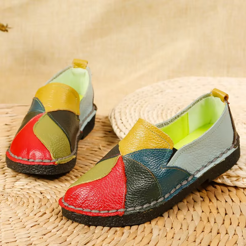 Femmes couleurs mélangées chaussures automne nouveau Style ethnique rétro semelle souple